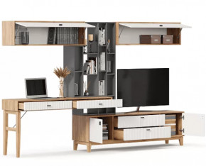 Бари ЛД.698070.000 Тумба ТВ комбинированная (Дуб Золотой/Оникс серый/Белый) в Тюмени - mebel-tymen.ru | фото