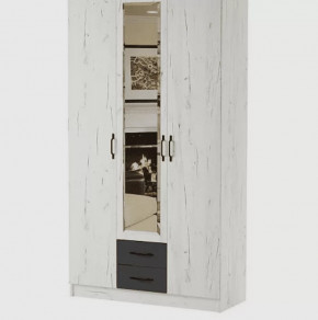 БЕАТРИС Шкаф ТРИО с зер., 3дв. 2ящ. (ш1200*г487в2200мм), дуб крафт белый/дуб крафт белый-антрацит в Тюмени - mebel-tymen.ru | фото