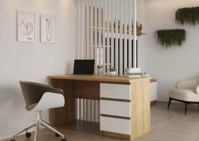 Бостон Стол письменный СП-001 МДФ Корпус - Дуб Крафт золотой  Фасад МДФ - глянцевая Белый в Тюмени - mebel-tymen.ru | фото