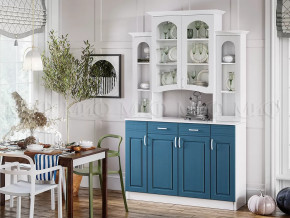 Буфет 4-х створчатый Констанция Белый матовый/Джинс в Тюмени - mebel-tymen.ru | фото