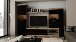 Гостиная "Бастон" Дуб делано/Чёрный глянец в Тюмени - mebel-tymen.ru | фото