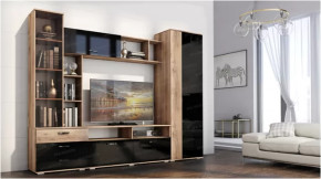 Гостиная "Крокус" Дуб делано/Чёрный глянец в Тюмени - mebel-tymen.ru | фото