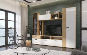 Гостиная "Крокус" Дуб вотан/Белый глянец в Тюмени - mebel-tymen.ru | фото