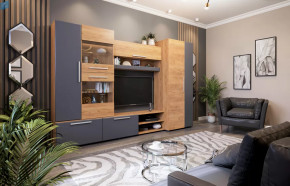 Гостиная "Сафари" Графит софт/дуб крафт золотой/дуб крафт золотой в Тюмени - mebel-tymen.ru | фото