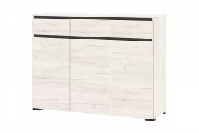 ГРЕТТА Комод 3С3Я 3дв, 3ящ (ш1350*г411*в1011мм), ЛДСП дуб крафт белый-антрацит/ЛДСП дуб крафт белый в Тюмени - mebel-tymen.ru | фото