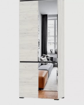 ГРЕТТА Шкаф 2С2ЗР с зерк. (ш900*г411*в2120мм), ЛДСП дуб крафт белый-антрацит/ЛДСП дуб крафт белый НК в Тюмени - mebel-tymen.ru | фото