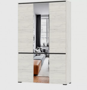 ГРЕТТА Шкаф 4С2ЗР с зерк. (ш1350*г411*в2120мм), ЛДСП дуб крафт белый-антрацит/ЛДСП дуб крафт бел в Тюмени - mebel-tymen.ru | фото