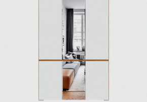 ГРЕТТА Шкаф 4С2ЗР с зерк. (ш1350*г411*в2120мм), ЛДСП дуб крафт золотой/ЛДСП белый в Тюмени - mebel-tymen.ru | фото