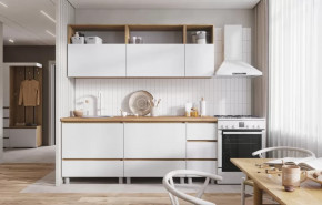 ХЕЛЕН Кухня 2.0м, ЛДСП Дуб Крафт Золотой/ЛДСП Белый ПФ(38) Вотан-2м цельная (б/сушки, б/мойки) в Тюмени - mebel-tymen.ru | фото