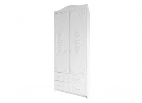 KI-KI ШД900.1 Шкаф 2х-ств, с 2мя ящ (900*445*2215мм), ЛДСП белый/МДФ белое дерево в Тюмени - mebel-tymen.ru | фото