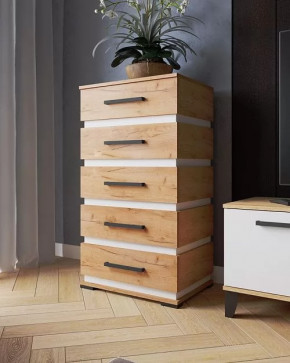 Комод КМ-1 (ш602*г434*в1100мм), вставка ЛДСП Белый/ фасады ЛДСП Дуб крафт золотой в Тюмени - mebel-tymen.ru | фото