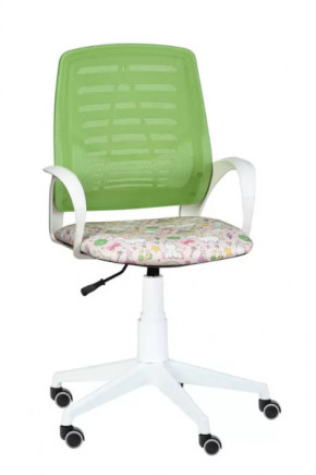 Кресло Ирис WHITE, сетка W (салатовая)/ткань Т54 (единорог) (подлокот.084) белая крестовина в Тюмени - mebel-tymen.ru | фото
