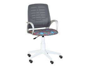 Кресло Ирис White сетка (черная)/ткань Т57 (сладости) (подлокот.084) белая крестовина в Тюмени - mebel-tymen.ru | фото