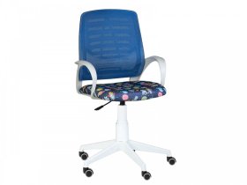 Кресло Ирис WHITE сетка W-05 (синяя)/ткань Т55 (космос на синем) (подлокот.084) белая крестовина в Тюмени - mebel-tymen.ru | фото