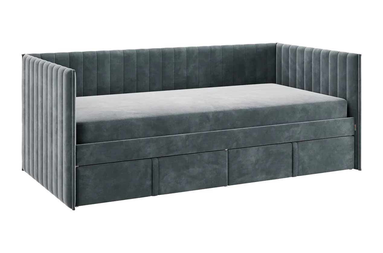Кровать с ящиками Твикс (Софа) 90х200 см графит (велюр) в Тюмени - mebel-tymen.ru | фото