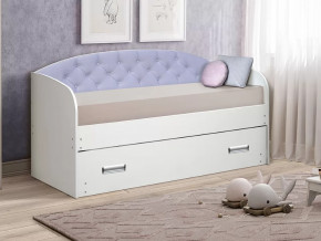 Кровать детская выдвижная с продольной мягкой спинкой велюр 328 без борта в Тюмени - mebel-tymen.ru | фото