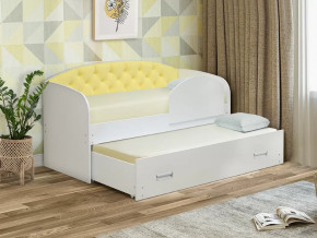 Кровать детская выдвижная с продольной мягкой спинкой велюр 338 с бортом в Тюмени - mebel-tymen.ru | фото