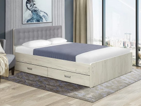 Кровать двойная №6 с ящиками и мягкой головной спинкой 1400х1900 мм дуб крафт белый/велюр 321 в Тюмени - mebel-tymen.ru | фото
