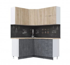 Кух. гарнитур Асти-дуб сонома угловой 1.4*1.6 м, белый/ дуб сонома/ бетон темный/ ПФ дуб бунратти (б/с 800) в Тюмени - mebel-tymen.ru | фото