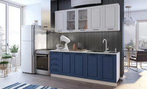 Кухня 2,0 м "Вита" Шато белый/Шато Индиго в Тюмени - mebel-tymen.ru | фото