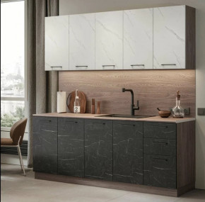 Кухня Чарли 2.0 м Анкор темный-Монте белый/Торос черный со столешницей антарес в Тюмени - mebel-tymen.ru | фото