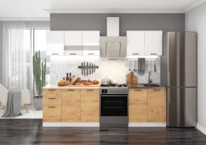 Кухня "Дуся" 2.0м, ЛДСП белый/ЛДСП Белый Бриллиант/дуб бунратти ПФ антарес МП (б/суш 800) в Тюмени - mebel-tymen.ru | фото