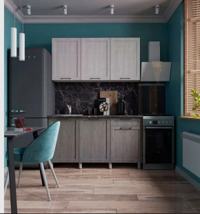 Кухня КАЛЬЯРИ 1,5м (б/сушки, б/мойки 500), ЛДСП Белый/МДФ Холст Натуральный-Холст Грей Б/СТОЛЕШН НК в Тюмени - mebel-tymen.ru | фото