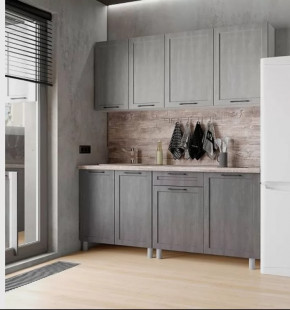 Кухня КАЛЬЯРИ 1,8м (б/сушки, б/мойки 800), ЛДСП Белый/МДФ Холст Натуральный-Холст Грей Б/СТОЛЕШН НК в Тюмени - mebel-tymen.ru | фото