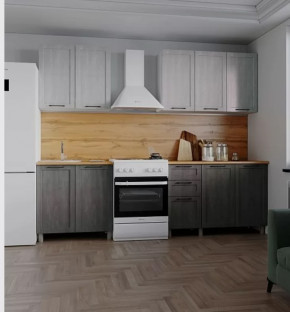 Кухня КАЛЬЯРИ 2,0м б/стекла (б/сушки, б/мойки 800), ЛДСП Белый/МДФ Холст Натур-Холст Грей Б/СТОЛ НК в Тюмени - mebel-tymen.ru | фото