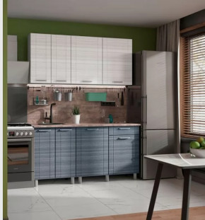 Кухня ЛИГА 1,6м (б/сушки, б/мойки 600), ЛДСП Белый/МДФ Сандал Белый/Сандал Серый Б/СТОЛЕШН в Тюмени - mebel-tymen.ru | фото