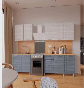 Кухня ЛИГА 2,0м без стекла (б/сушки, б/мойки 800), ЛДСП Белый/МДФ Сандал Белый/Сандал Сер Б/СТОЛЕШН в Тюмени - mebel-tymen.ru | фото