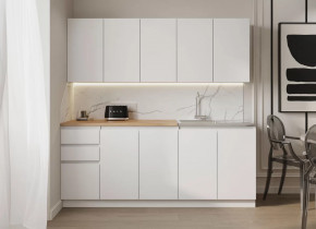 Кухня "МОРИ" 2.0м, ЛДСП белый /ЛДСП Белый ПФ (26мм) Дуб вотан МП/3 (б/накл мойки 800, б/суш 800) в Тюмени - mebel-tymen.ru | фото