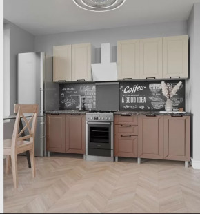 Кухня РИВЬЕРА 2,0м б/стекла (б/сушки, б/мойки 800), ЛДСП Белый/МДФ Карбон Брюле/Карбон Латте Б/СТОЛ в Тюмени - mebel-tymen.ru | фото