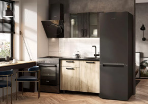 Кухня Эдинбург 1 м ЛДСП Дуб Крафт Сер/ЛДСП Желез.камень ПФ(38)Черный-1м цельная (б/сушк,мойк 500 в Тюмени - mebel-tymen.ru | фото