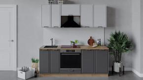 Кухонный гарнитур «Белладжио» длиной 200 см со шкафом НБ Дуб Крафт золотой, Фон белый, Софт графит в Тюмени - mebel-tymen.ru | фото