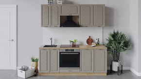 Кухонный гарнитур «Бьянка» длиной 200 см со шкафом НБ Дуб крафт золотой/Дуб кофе в Тюмени - mebel-tymen.ru | фото