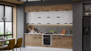 Кухонный гарнитур «Детройт» №12 Белый, Белый глянец, Дуб Крафт золотой в Тюмени - mebel-tymen.ru | фото