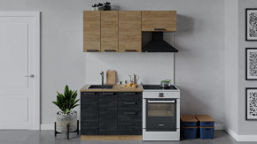 Кухонный гарнитур «Детройт» длиной 160 см Дуб крафт золотой/Дуб Крафт золотой/Угольный камень в Тюмени - mebel-tymen.ru | фото