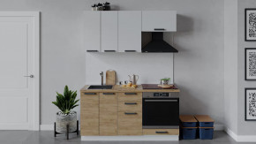 Кухонный гарнитур «Детройт» длиной 160 см со шкафом НБ Белый/Белый глянец/Дуб крафт золотой в Тюмени - mebel-tymen.ru | фото