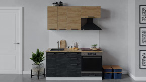 Кухонный гарнитур «Детройт» длиной 160 см со шкафом НБ Белый/Дуб Крафт золотой/Угольный камень в Тюмени - mebel-tymen.ru | фото