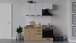 Кухонный гарнитур «Детройт» длиной 160 см со шкафом НБ Дуб крафт золотой/Белый глянец/Дуб крафт золотой в Тюмени - mebel-tymen.ru | фото