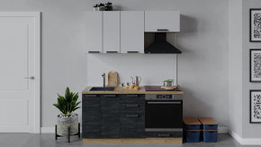 Кухонный гарнитур «Детройт» длиной 160 см со шкафом НБ Дуб крафт золотой/Белый глянец/Угольный камень в Тюмени - mebel-tymen.ru | фото