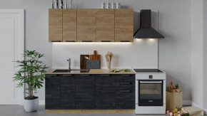 Кухонный гарнитур «Детройт» длиной 180 см Дуб крафт золотой/Дуб Крафт золотой/Угольный камень в Тюмени - mebel-tymen.ru | фото