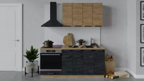 Кухонный гарнитур «Детройт» длиной 180 см со шкафом НБ Дуб крафт золотой/Дуб Крафт золотой/Угольный камень в Тюмени - mebel-tymen.ru | фото