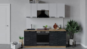 Кухонный гарнитур «Детройт» длиной 200 см со шкафом НБ Дуб крафт золотой/Белый глянец/Угольный камень в Тюмени - mebel-tymen.ru | фото
