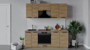 Кухонный гарнитур «Детройт» длиной 200 см со шкафом НБ Дуб крафт золотой/Дуб Крафт золотой в Тюмени - mebel-tymen.ru | фото