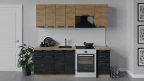 Кухонный гарнитур «Детройт» длиной 220 см Дуб крафт золотой/Дуб Крафт золотой/Угольный камень в Тюмени - mebel-tymen.ru | фото