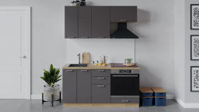 Кухонный гарнитур «Габриэлла» длиной 160 см со шкафом НБ Дуб крафт золотой/Муссон в Тюмени - mebel-tymen.ru | фото