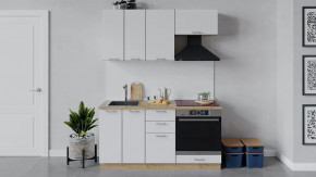 Кухонный гарнитур «Габриэлла» длиной 160 см со шкафом НБ Дуб крафт золотой/Сноу в Тюмени - mebel-tymen.ru | фото