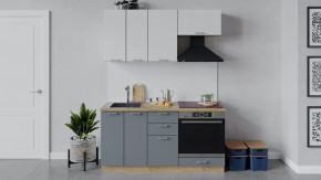 Кухонный гарнитур «Габриэлла» длиной 160 см со шкафом НБ Дуб крафт золотой/Сноу/Титан в Тюмени - mebel-tymen.ru | фото